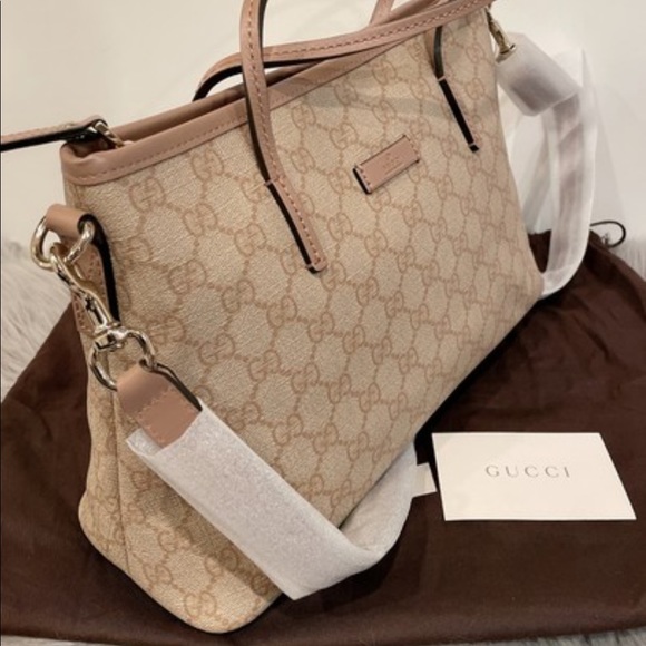 Gucci Nude Supreme Canvas w/ zip beige leather tote - Picture 3 of 16